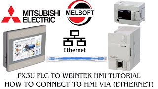 Weintek HMI to Mitsubishi FX3U PLC connection via ethernet tutorial [upl. by Esinereb550]