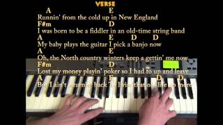 Wagon Wheel Old Crow Medicine Show Piano Cover Lesson in A with Lyrics [upl. by Lilli]