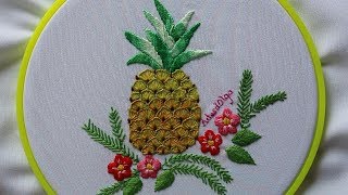 Hand Embroidery Pineapple  Piña Bordada a Mano  ArtesdOlga [upl. by Niraa]