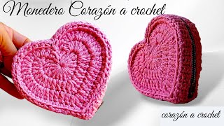 HERMOSO monedero en forma de corazon a crochet  monedero corazón tejido a ganchillo [upl. by Witt242]