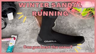 Running in sandals in the snow  winter sandal running  surf bootie running [upl. by Eisle]