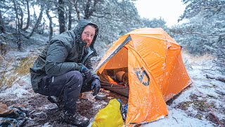 WINTER STORM CAMPING  SNOW  Heavy Rain  Strong Winds  THUNDER [upl. by Yrdnal]