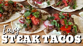 Easy Steak Tacos on the Griddle Flat Top Grill Tacos [upl. by Nageek]