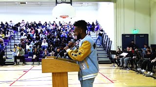 Mohamed Abdi youngest councilmember in Tukwila visited Showalter Middle School to inspire the youth [upl. by Ainorev]