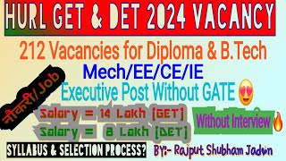 HURL Recruitment 2024 💸  HURL GET amp DET  Job for Diploma and BTech  HURL Exam Syllabus Pattern [upl. by Annairam]