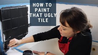 How to Paint Tile  Easy Bathroom Renovation [upl. by Montfort]