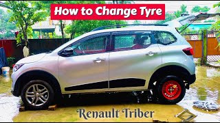 Renault Triber Tyre Change  Practical Demo  Renault Triber RXZ 2024 Model  Triber Stepney [upl. by Yzeerb]