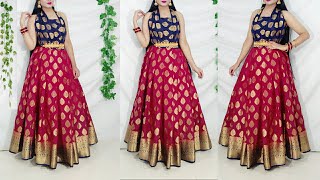 Saree Convert into beautiful dressNo cutting no stitiching saree dress Saundaryaa [upl. by Crean]