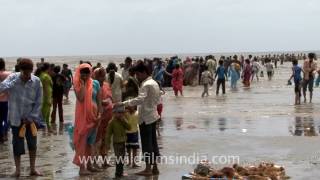 Waves near Shiva temple in the sea Bhavnagar [upl. by Ailic]