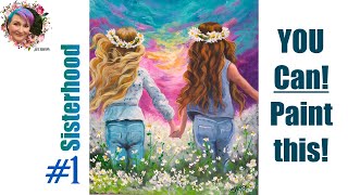 1 Sisters in Daisies step by step Painting in acrylic Live Streaming  TheArtSherpa [upl. by Ardnasela]