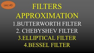 Lec43 Filter Approximation Butterworth Chebyshev Elliptical and Bessel Filters LICA R K Classes [upl. by Aymer726]