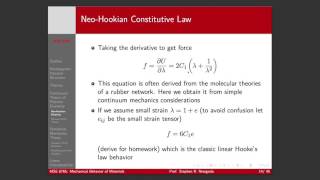 Lecture 4 Part 3 NeoHookian Theory and Mooney Rivlin Model [upl. by Cecile]