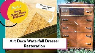 Art Deco Waterfall Dresser Restoration PART 2 of Retro Closet Room Transformation [upl. by Neumann]