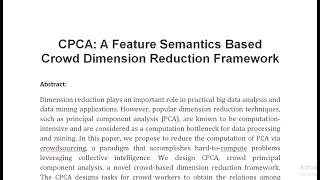 CPCA A Feature Semantics Based Crowd Dimension Reduction Framework [upl. by Elraet788]