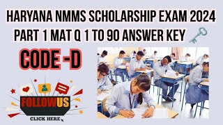 Haryana NMMS Scholarship Exam 2024 Part 1Code DMAT Q 1 to 90 Answer key 🗝️ [upl. by Candis]