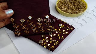 Hand embroidery sleeve design for kurti salwar blousevery easy normal needle beadwork [upl. by Lohner525]