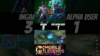 Ingame vs Pro alpha user🔥 1v1 who will be win🔥 ingame dyrroth alpha mlbb shorts [upl. by Nyrek]