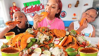 TRYING BIRRA TACOS FROM TEDDYS RED TACOS in LA MEXICAN FOOD MUKBANG with MY KIDS  QUEEN BEAST [upl. by Cottle]