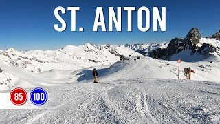 Skiing 42km long run from Schindler Spitze via pistes 85 and 100 in St Anton Ski Arlberg [upl. by Anivle]