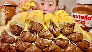 ASMR Nutella Chocolate Crepe Rolls【Mukbang Eating Sounds】【English subtitles】 [upl. by Aicened]