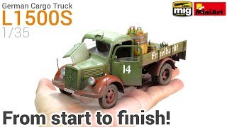 How to Build Paint and Weather a realistic Scale Model MiniArts 135 German Cargo Truck L1500S [upl. by Sinoda]