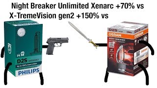 Osram Night Breaker Unlimited Xenarc VS Philips Xtreme Vision gen2  D1S D2S Xenon Bulbs Test [upl. by Nnanerak]