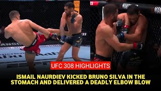 UFC 308 results Ismail Naurdiev takes out Bruno Silva with a flurry of hard punches [upl. by Nojram990]