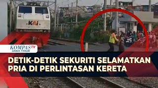 Momen Sekuriti Selamatkan Pria di Perlintasan Kereta Api Pasar Senen [upl. by Atims]