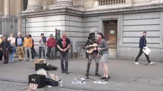 Lampa FALY and Dasha Pearl in Bruxelles Place singing Bob Marley song Busker Reggae [upl. by Edac451]