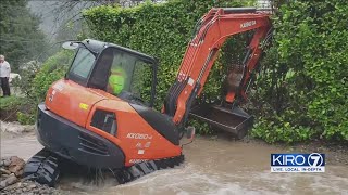 VIDEO Flood waters in Issaquah push construction equipment to limit [upl. by Ricard]