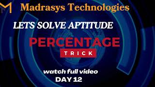 PERCENTAGE  TRICKS  QUANTITATIVE APTITUDE  PROBLEM SOLVING [upl. by Penman]