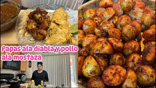 COMO PREPARAR PAPAS CAMBRAY ALA DIABLA O PAPAS ADOVADAS Y POLLO ALA MOSTAZA [upl. by Kassaraba]