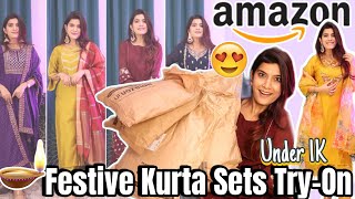 🪔 DIWALI Edition 🪔 AMAZON Festive Kurta Sets TryOn Festive Collection include Super Style Tips [upl. by Yelnik620]