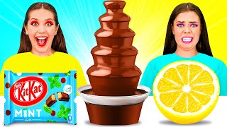 Chocolate Fountain Fondue Challenge  Tasty Kitchen Hacks by 4Fun Challenge [upl. by Anez14]