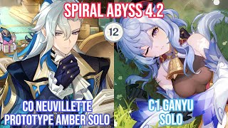 RETURN OF GANYU SOLO Prototype Amber Neuvillette x Ganyu Solo  Spiral Abyss 42 Full Star Clear [upl. by Dehnel]