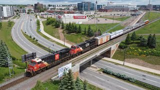 Awesome 4K Aerial View  Rare Business Coaches Safety Train CN 007 Passing thru Moncton NB [upl. by Tterrab897]