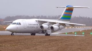 Braathens Regional Airlines Avro RJ85 SEDJO TakeOff at Bern [upl. by Kissee]