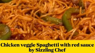 Chicken amp veggies Spaghetti made with red sauce چکن اور سبزیوں والی سپیگٹیز جو ریڈ سورس سے بنائیں [upl. by Mehs60]