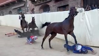 Shocking Horse Accident at Palio Race  Intense Footage Siena 2024 palio tuscany horserace [upl. by Diley422]