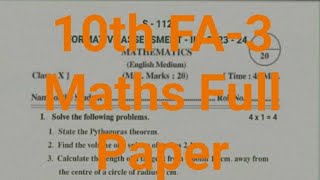 10th class FA3 Maths Question Paper Full Papar 202324💯 pakka imp paper☑️✍️💯 [upl. by Porush]