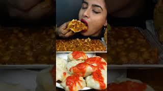 Eating Spicy Aloo Matar SamosaVeg MomosChole Masala Kulche Indian Street Food ASMR Eating Mukbang [upl. by Waltner586]