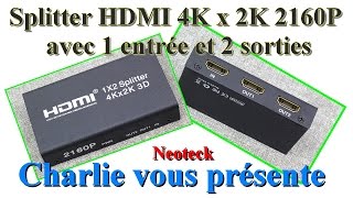 Le splitter HDMI 4K x 2K 2160P avec 1 entrée et 2 sorties Neoteck [upl. by Meghan]