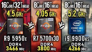 Ryzen 9 5950x vs Ryzen 7 5700x3D vs i9 9900ks max OC  test in 3 Games [upl. by Oynotna927]