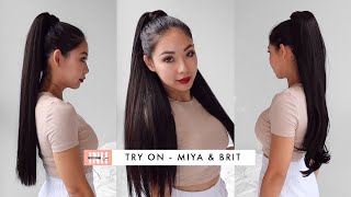 Trying on INSERT NAME HERE INH HAIR Ponytails  Miya amp Brit Review  discount [upl. by Ahsinwad880]