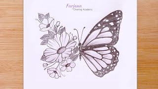 Creative Art  How to draw a combination of butterflies and flowers  Step by step Pencil Sketch [upl. by Docia]