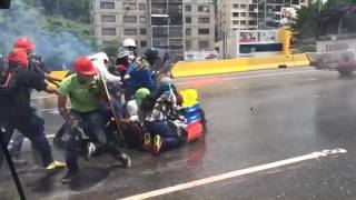 Protesters Knocked Down by Water Cannons in Caracas [upl. by Drofnil306]