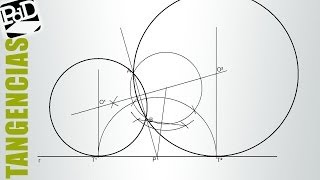 Circunferencias tangentes a un recta pasando por dos puntos Tangencias  Potencia [upl. by Heddi847]