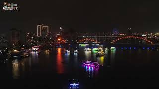 Vietnam travel Beautiful nighttime drone video flycam of Da Nang City Dragon Bridge  Part 1 [upl. by Harifaz36]