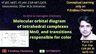 Molecular orbital diagram of tetrahedral complexes MnO4 and transitions responsible for color [upl. by Nalon447]