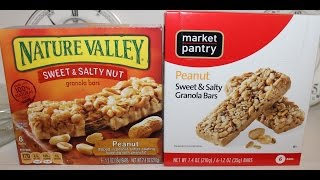 Nature Valley vs Market Pantry Sweet amp Salty Peanut Bars Comparison [upl. by Scrogan506]